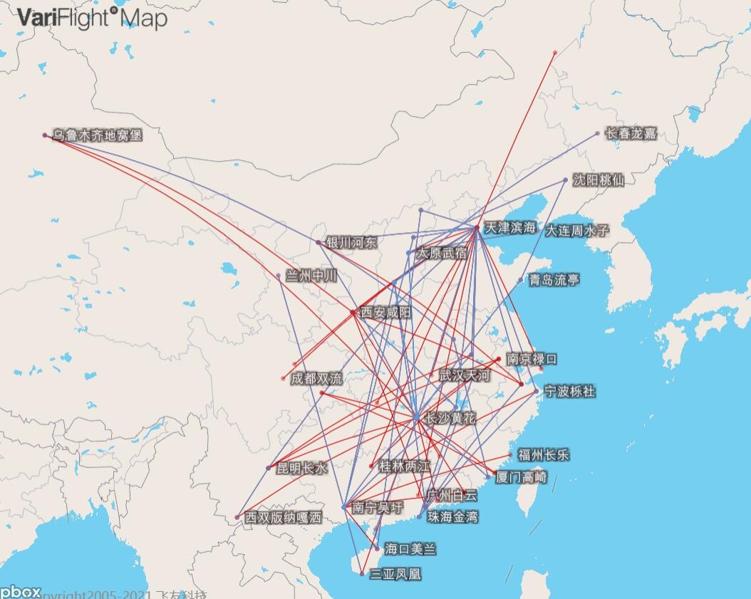 奧凱航空航線網(wǎng)絡圖